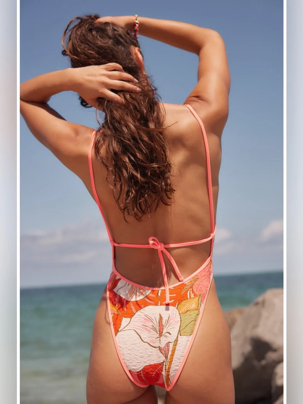 Free People Free-est Amber Printed One Piece Swimsuit Pura Vida Blush XL NEW NWT